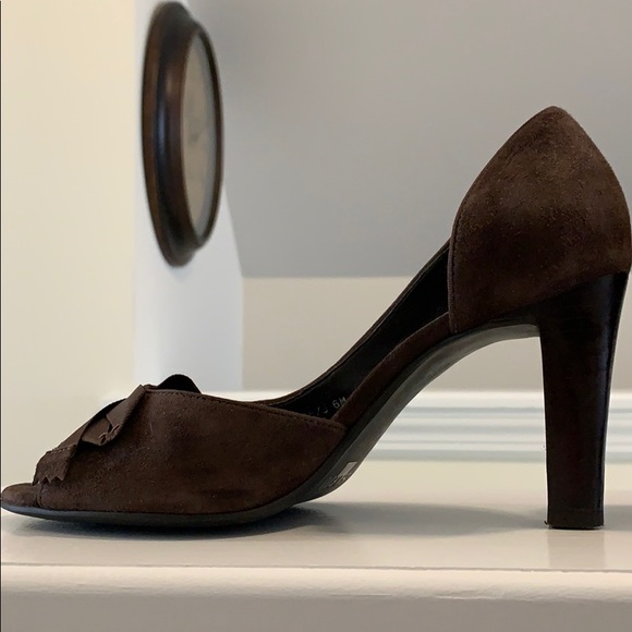 Franco Sarto brown suede open toe pump with bow - Picture 2 of 7